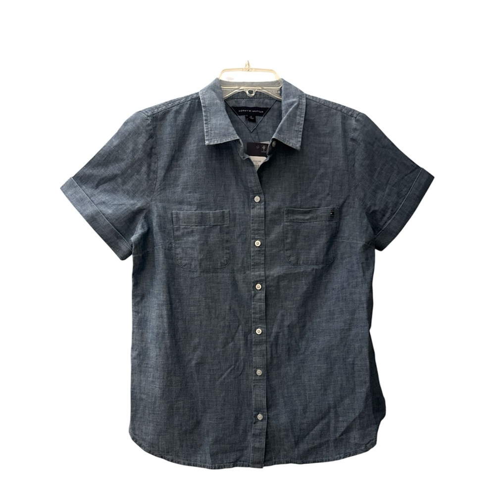 Tommy Hilfiger Denim Blue Casual Button Down short sleeve spring Shirt